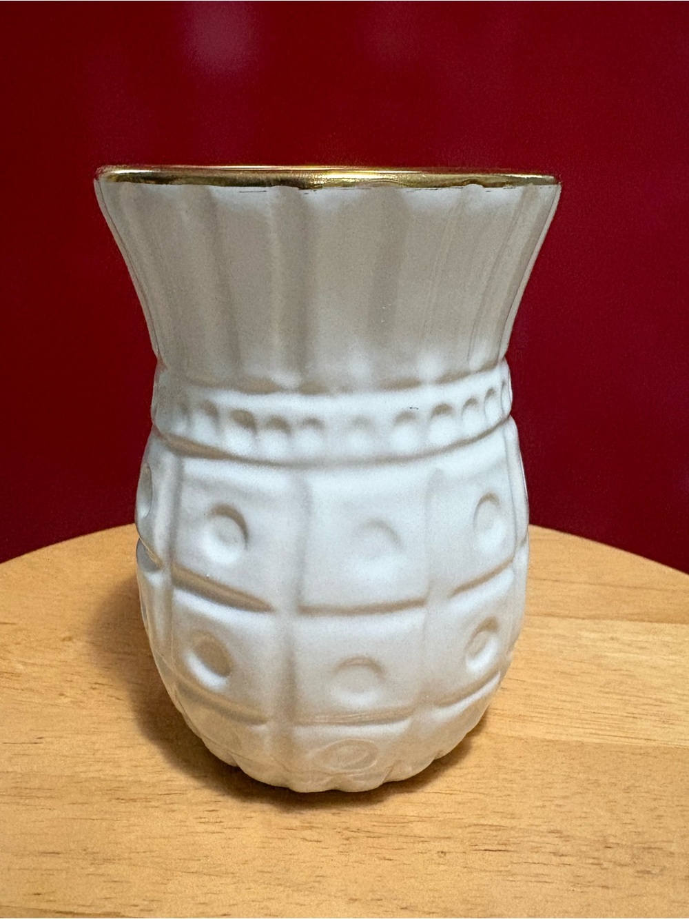 Michael Wainwright White Ceramic Bud Vase with Gold Plated Rim